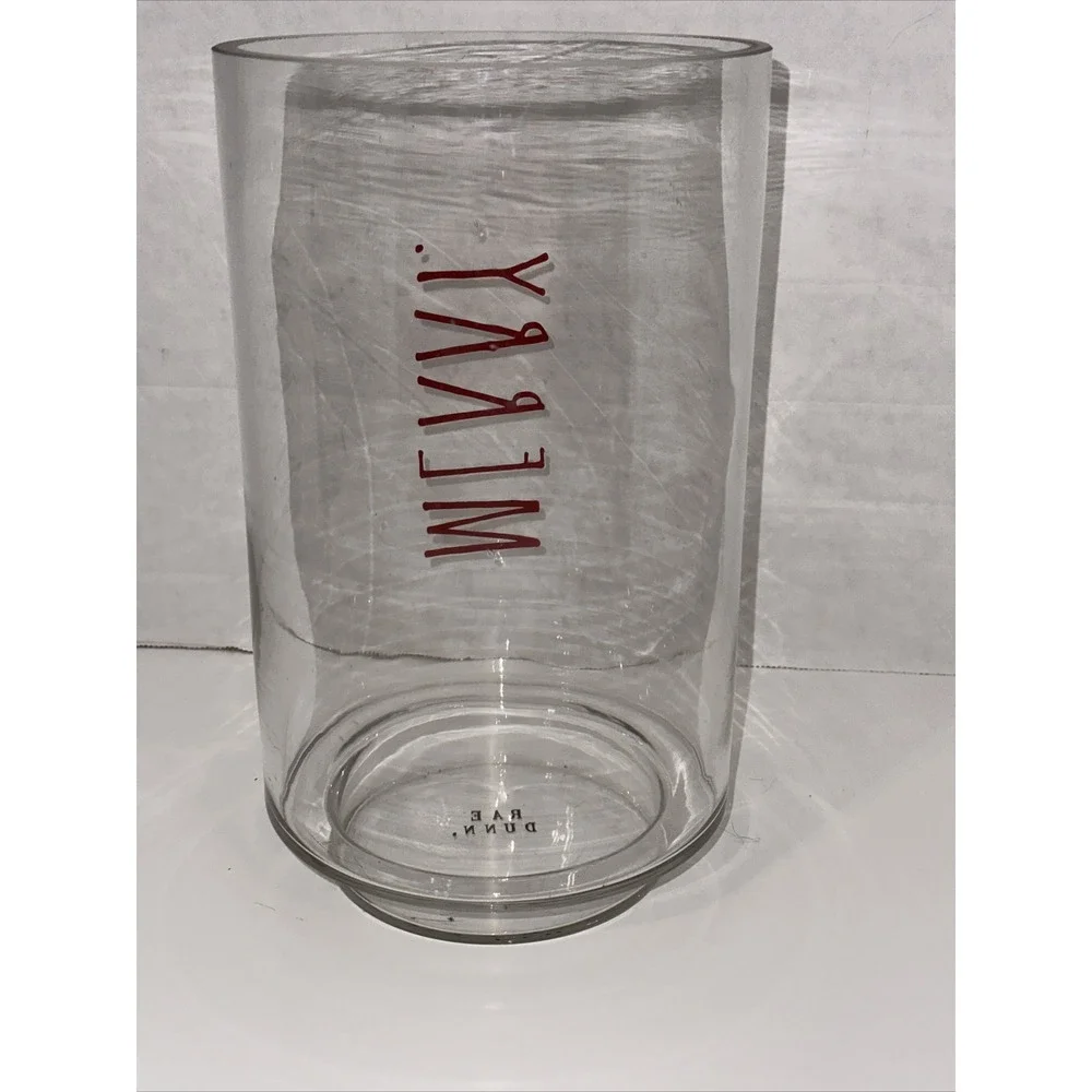 Rae Dunn Merry Glass Hurricane Candle Holder Vase Red Christmas Holiday Decor‎